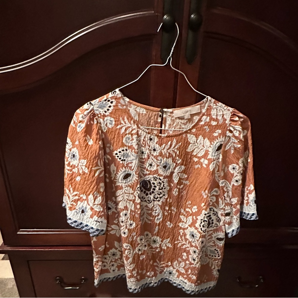 LOFT Orange and White Floral Blouse